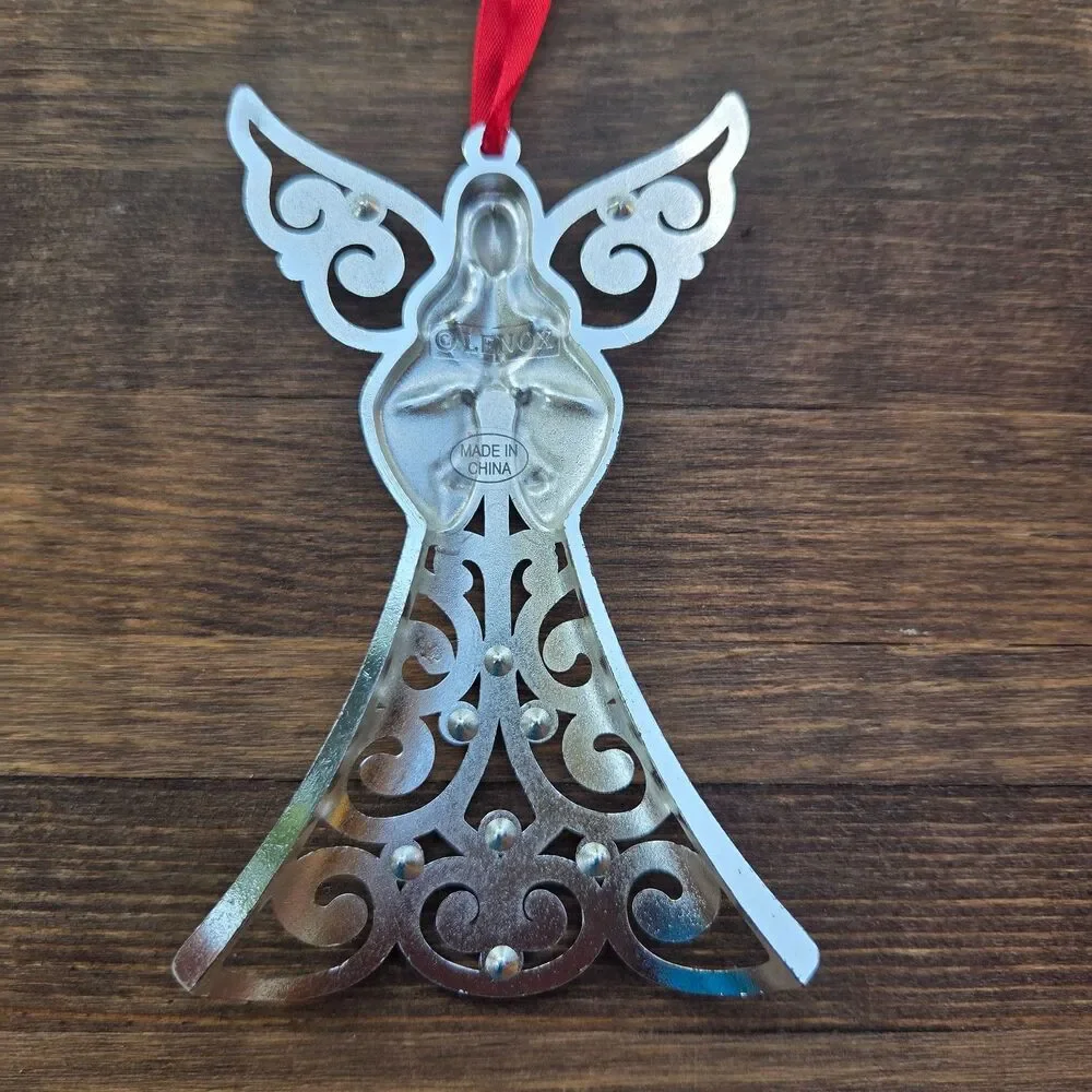 Lenox Silver Filigree Angel Christmas Ornament Jeweled Metal 4.5 Inch